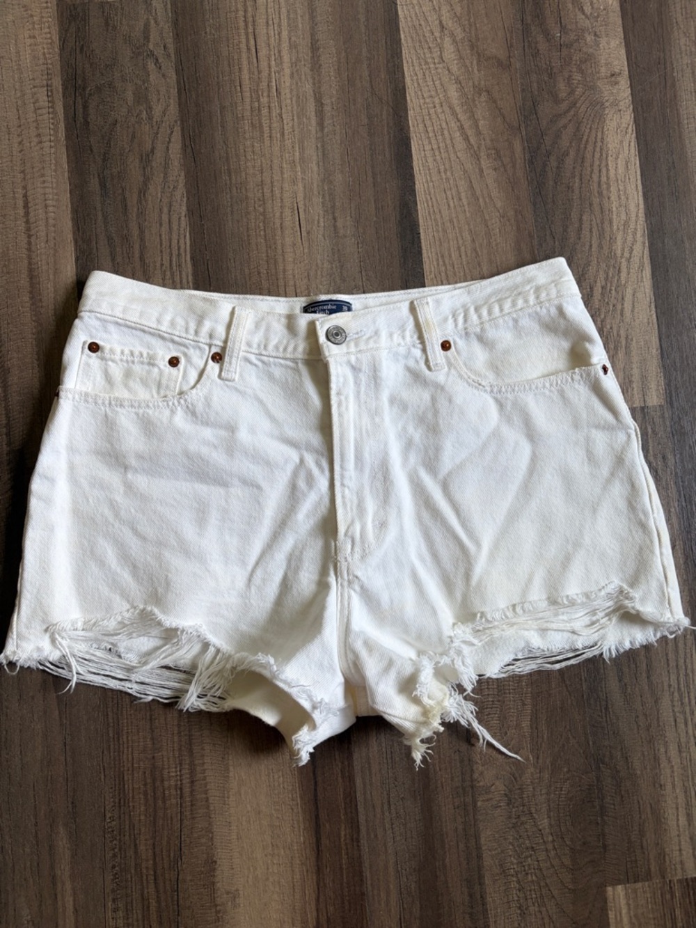 Abercrombie White Distressed High-Rise Denim Shorts